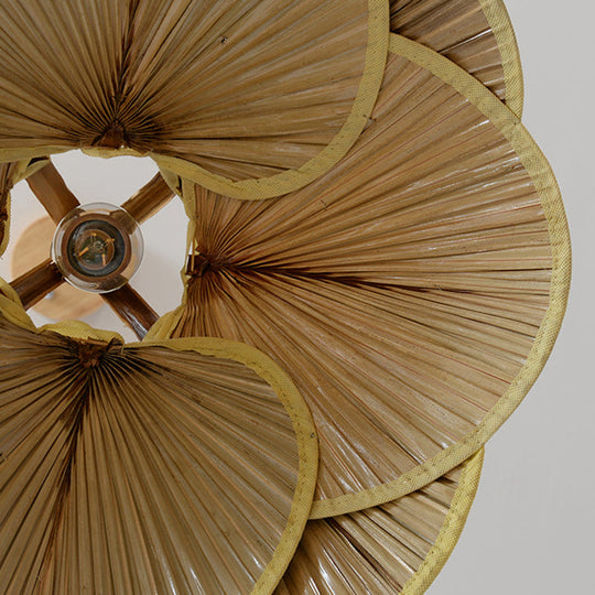 Bamboo Pendant Light - Chinese Cattail Fan Design 1-Light Wood Suspension For Foyer