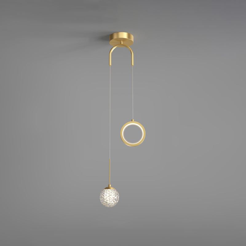 Minimalist Gold Starry LED Pendant Light for Bedroom with Glass Ball and Ring