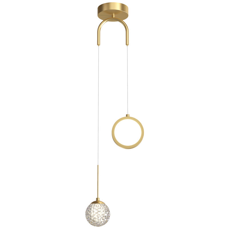 Minimalist Gold Starry LED Pendant Light for Bedroom with Glass Ball and Ring