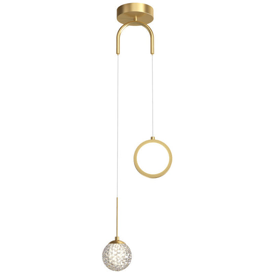 Minimalist Gold Starry LED Pendant Light for Bedroom with Glass Ball and Ring
