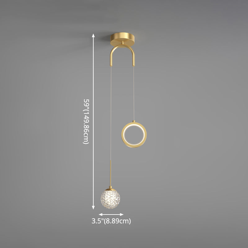 Minimalist Gold Starry LED Pendant Light for Bedroom with Glass Ball and Ring