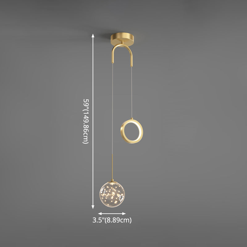 Minimalist Gold Starry LED Pendant Light for Bedroom with Glass Ball and Ring