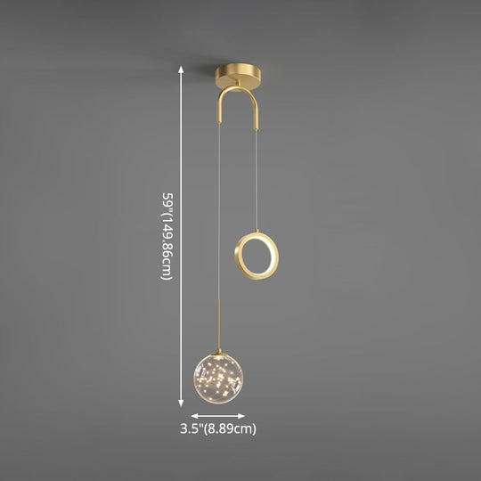 Minimalist Gold Starry LED Pendant Light for Bedroom with Glass Ball and Ring