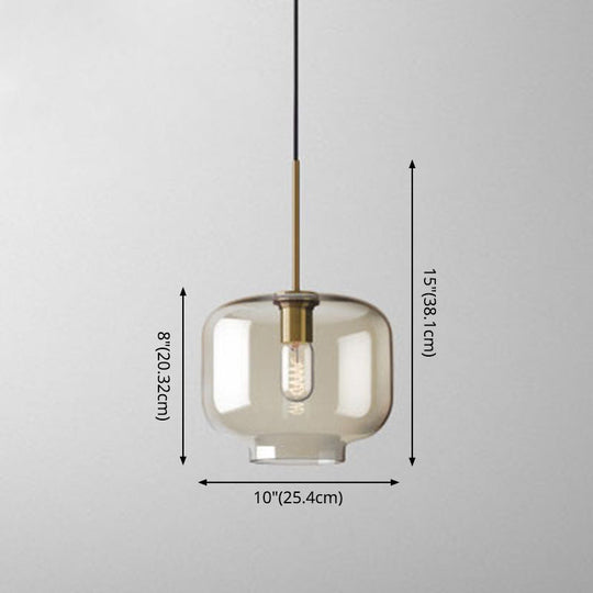 Vintage Brass Pendant Lamp With Geometric Glass Shade - 1-Light Cafe Hanging Light