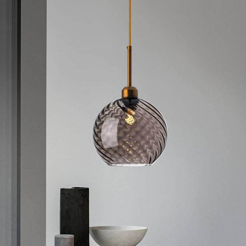 Lampe suspendue en verre torsadé de style loft : plafonnier rond avec 1 ampoule pour salle à manger