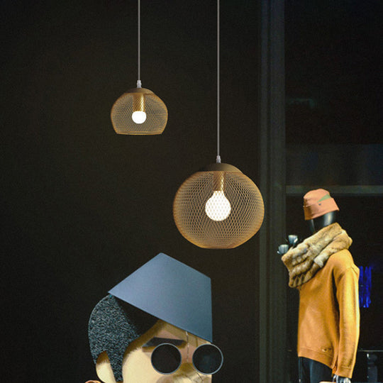 Suspension sphérique en fil de fer - Plafonnier style loft doré pour magasins de vêtements - Suspension 1 ampoule.