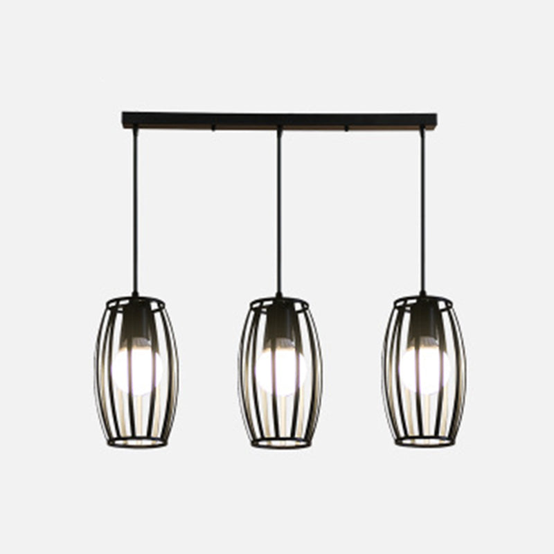 Industrial Bistro Cage Pendant Lamp - Black Barrel Shape, Hanging Lighting, Suspension Design