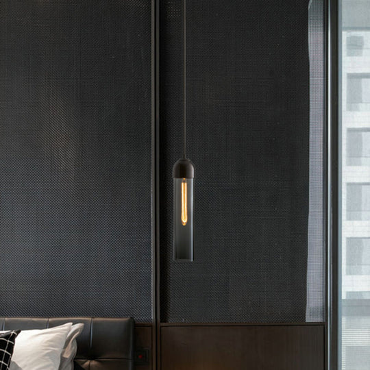 Minimalist Glass Hanging Light - 17.7" Height, Tube-shaped, 1 Light Bedside Pendant with Adjustable Cord (47")