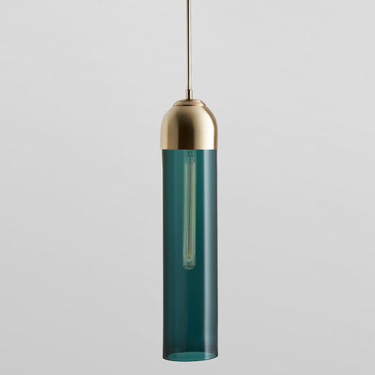 Minimalist Glass Hanging Light - 17.7" Height, Tube-shaped, 1 Light Bedside Pendant with Adjustable Cord (47")