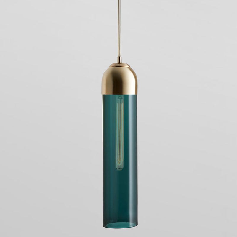 Minimalist Glass Tube Pendant Light With Adjustable Cord - Height 17.7 For Bedside And More Blue