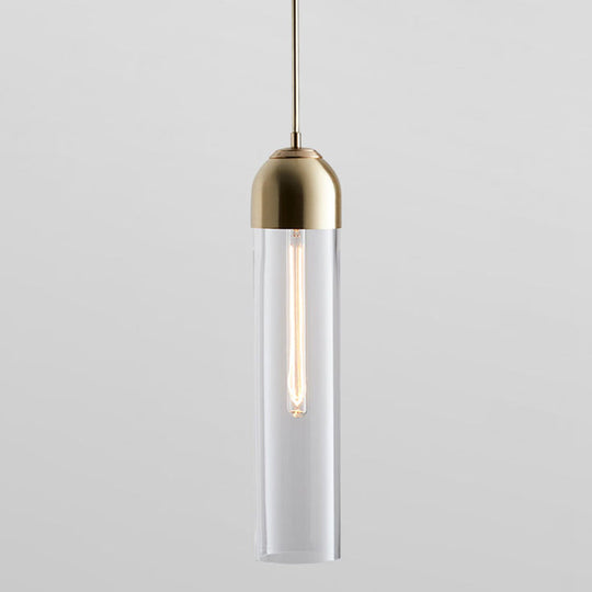 Minimalist Glass Hanging Light - 17.7" Height, Tube-shaped, 1 Light Bedside Pendant with Adjustable Cord (47")
