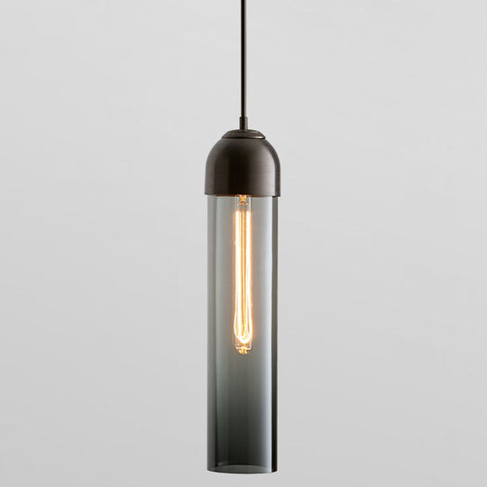 Minimalist Glass Hanging Light - 17.7" Height, Tube-shaped, 1 Light Bedside Pendant with Adjustable Cord (47")