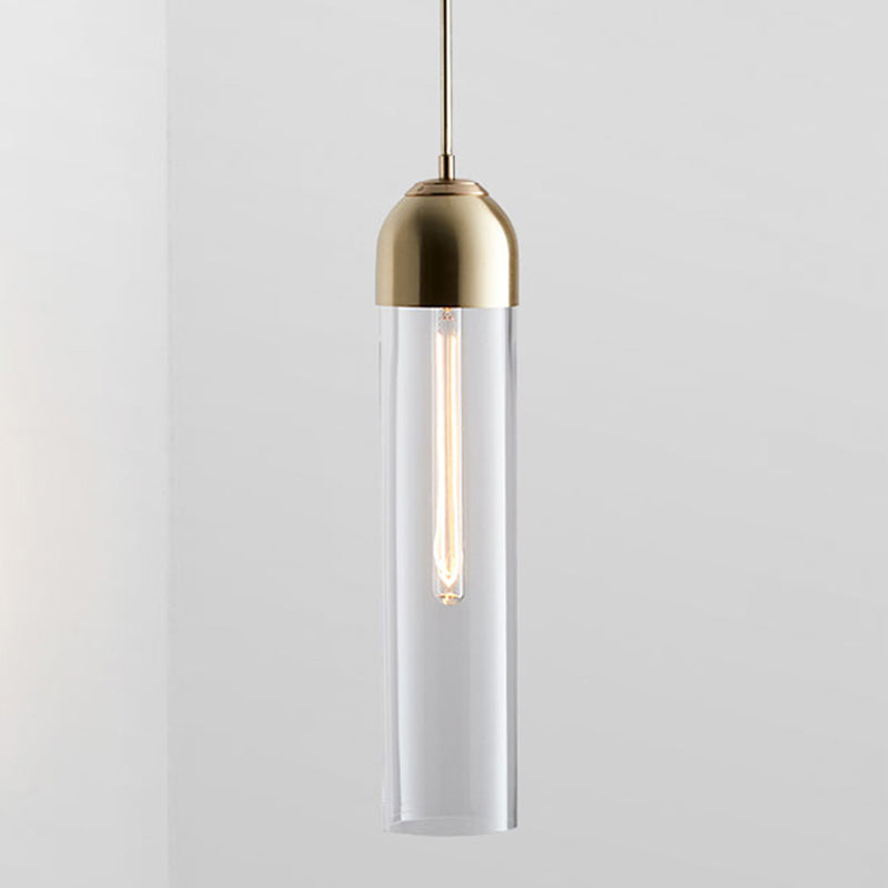 Minimalist Glass Hanging Light - 17.7" Height, Tube-shaped, 1 Light Bedside Pendant with Adjustable Cord (47")