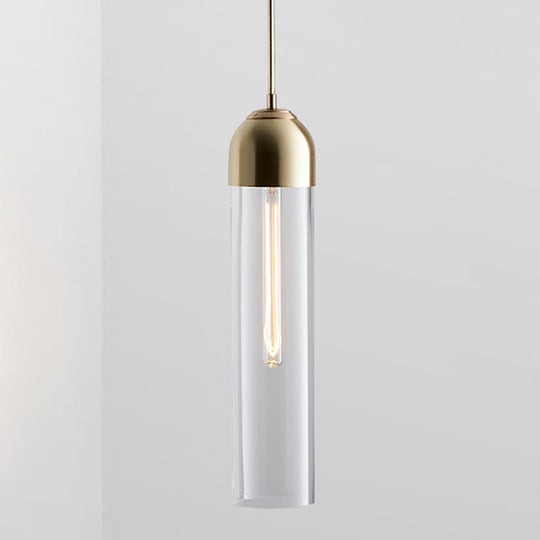 Minimalist Glass Hanging Light - 17.7" Height, Tube-shaped, 1 Light Bedside Pendant with Adjustable Cord (47")