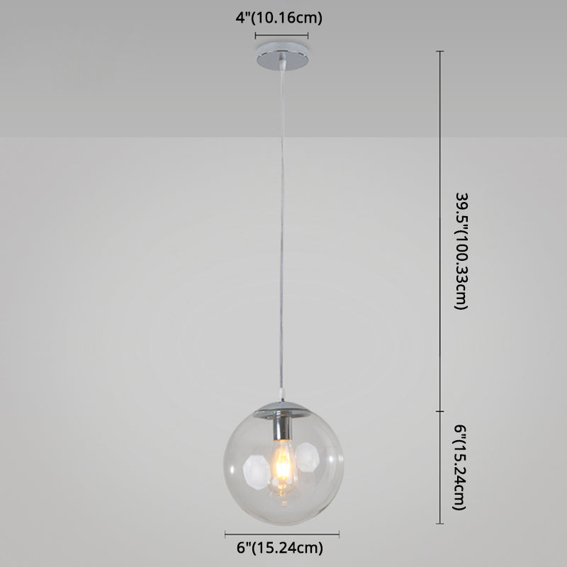 Minimalist Transparent Glass Ball Pendant Light with 39" Hanging Wire