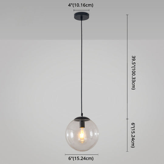 Minimalist Transparent Glass Ball Pendant Light with 39" Hanging Wire