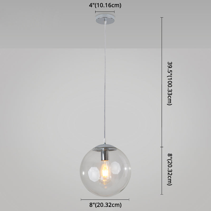 Minimalist Transparent Glass Ball Pendant Light with 39" Hanging Wire
