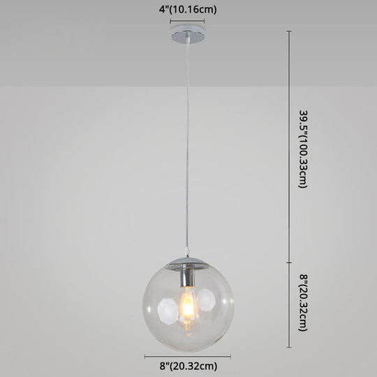 Minimalist Transparent Glass Ball Pendant Light with 39" Hanging Wire
