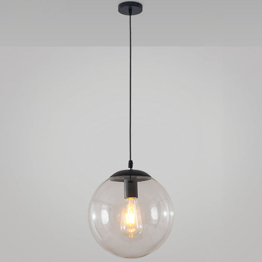 Minimalist 1-Light Pendant Light Bubble Transparent Glass Ball Shade With 39 Hanging Wire Black / 12