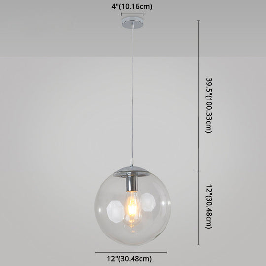 Minimalist Transparent Glass Ball Pendant Light with 39" Hanging Wire