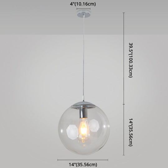 Minimalist Transparent Glass Ball Pendant Light with 39" Hanging Wire