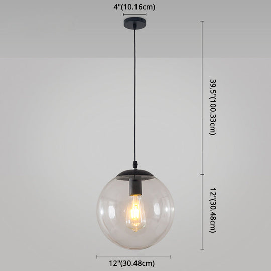 Minimalist Transparent Glass Ball Pendant Light with 39" Hanging Wire