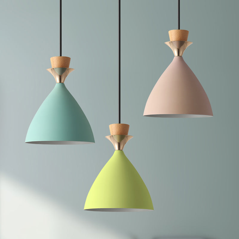 Macaroon 3-Light Cluster Pendant: Vibrant Green, Pink, and Yellow Cone Metal Shade Hanging Light with Adjustable 59" Wire