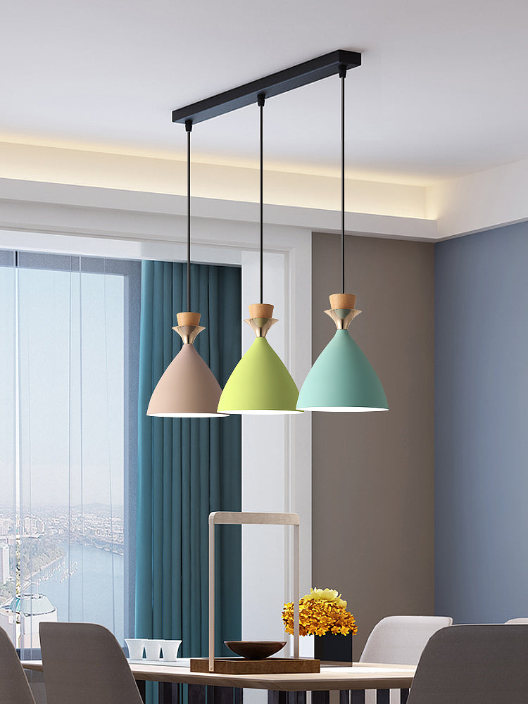 Colorful Macaroon Pendant Light With Adjustable Wire - Green Pink And Yellow 3-Light Cluster Cone