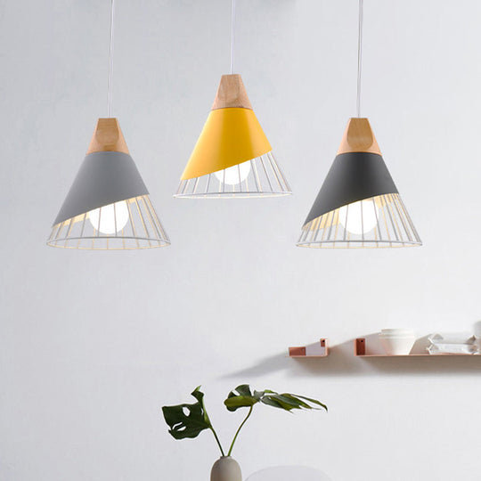 Minimalist Nordic Macaroon Hanging Light with Solid Wood Shade for Bedroom