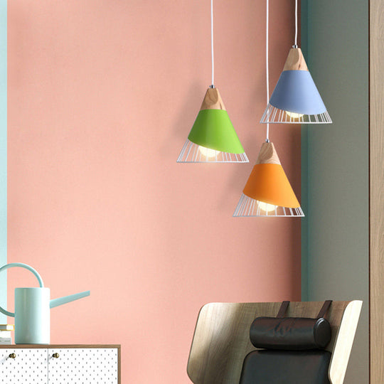 Minimalist Nordic Macaroon Hanging Light with Solid Wood Shade for Bedroom