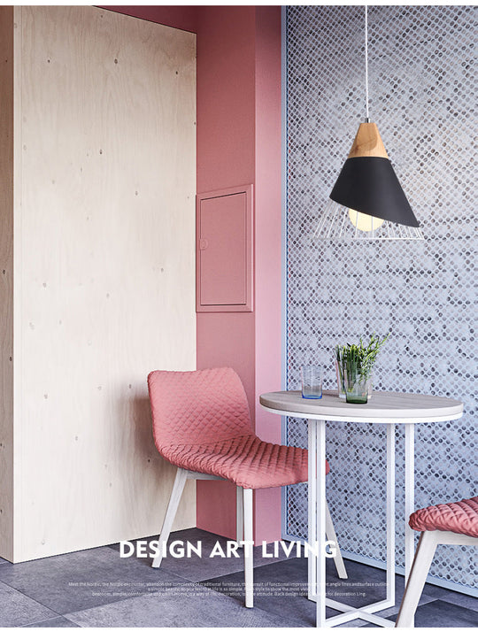 Minimalist Nordic Macaroon Hanging Light with Solid Wood Shade for Bedroom