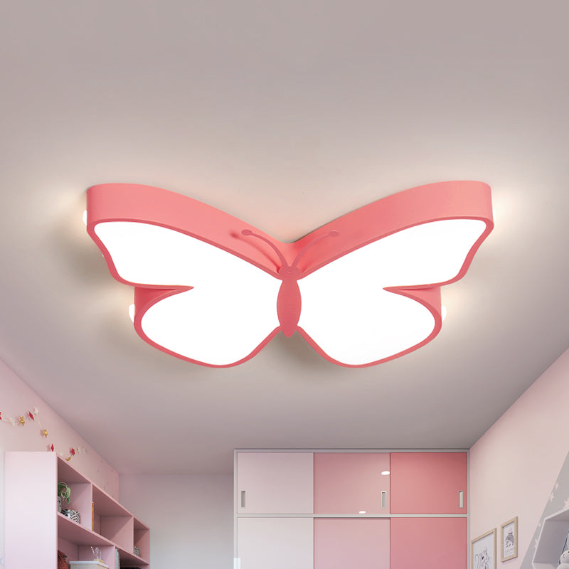Butterfly LED Flush Mount Lamp in Warm/White Light, 19.5"/23.5" Width - White/Pink/Blue Cartoon Acrylic Design