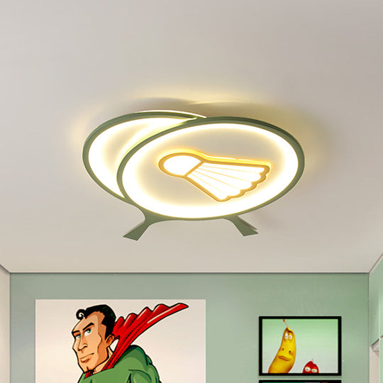 Children's Badminton Pattern LED Ceiling Light - Green Flush Mount