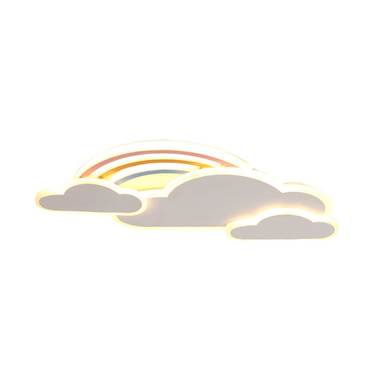 Rainbow Cloudy Ceiling Light - White/Pink Cartoon LED Flush-Mount Fixture, Warm/White Light