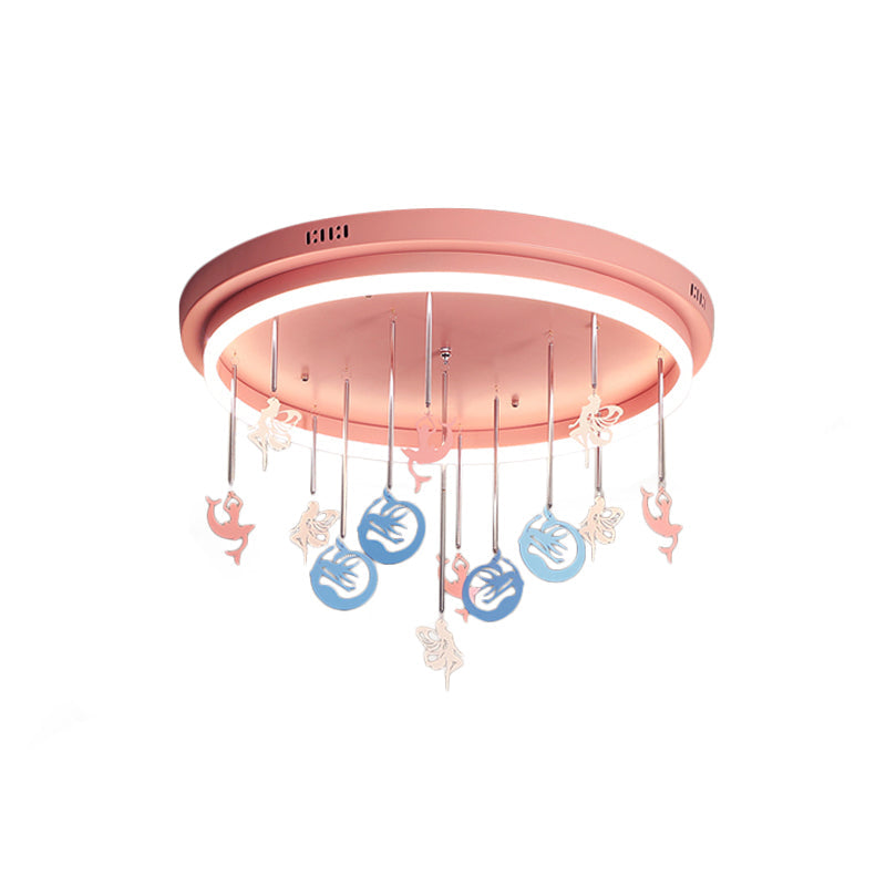 Mermaid And Star Acrylic Led Flush Chandelier For Kids Rooms Pink/Blue 18/21.5 Width