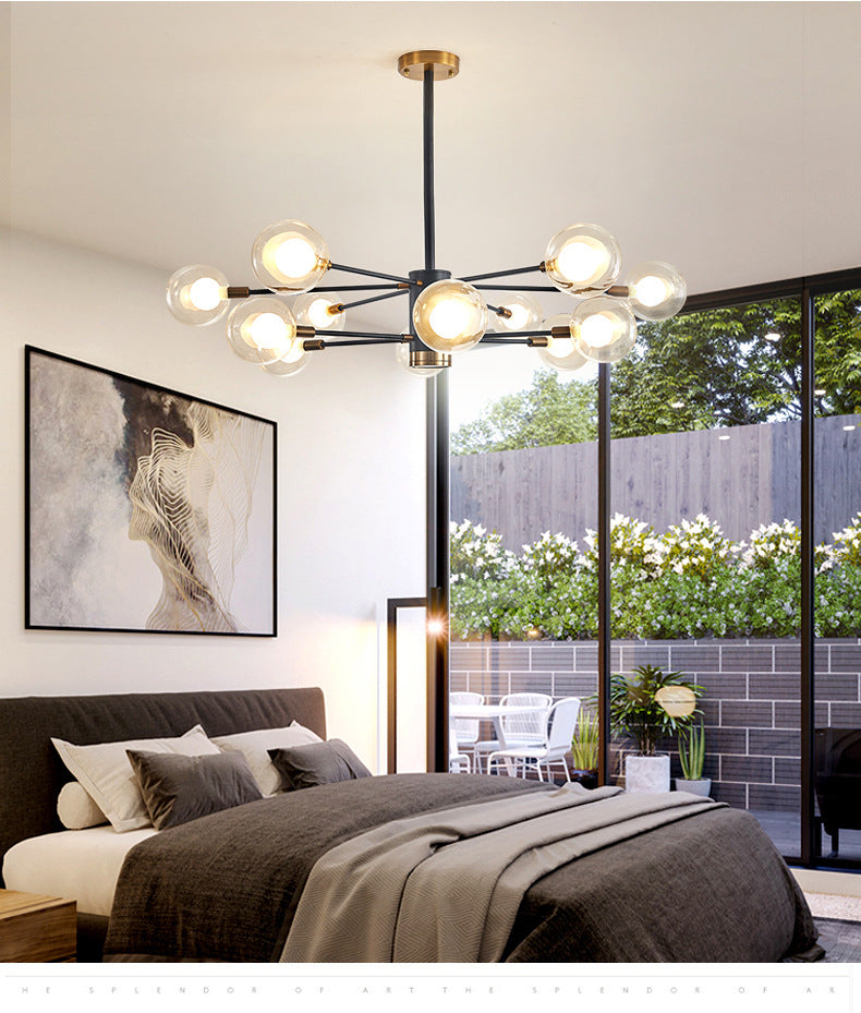 Electra - Modern Globe Suspension Hanging Pendant Light Modern Style Corridor Clear Glass Chandelier in Frosted Spray Paint Finish