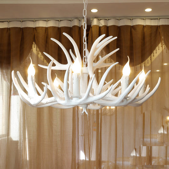 Rustic White Retro Resin Deer Horn Chandelier In Bedroom