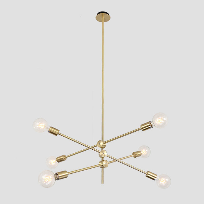 Ryleigh - Geometric Postmodern Geometric Lines Chandelier Lamp Metal Bedroom Hanging Light in Gold with Transparent Glass Shade