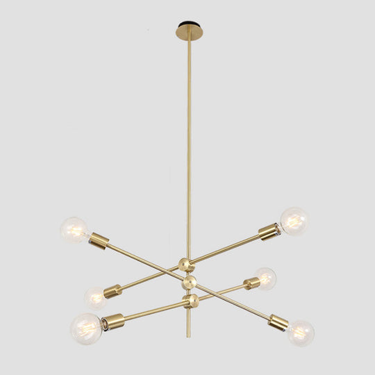 Ryleigh - Geometric Postmodern Geometric Lines Chandelier Lamp Metal Bedroom Hanging Light in Gold with Transparent Glass Shade
