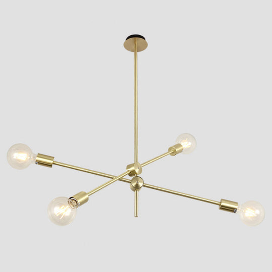 Ryleigh - Geometric Postmodern Geometric Lines Chandelier Lamp Metal Bedroom Hanging Light in Gold with Transparent Glass Shade