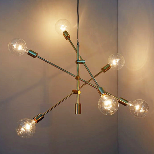 Ryleigh - Geometric Postmodern Lines Chandelier Lamp Metal Bedroom Hanging Light In Gold With