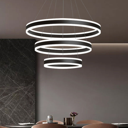 Francesca - Modern 23.6+31.5+39.3 Diameter 3-Tiered Led Chandelier Aluminum Ring-Shaped Pendant
