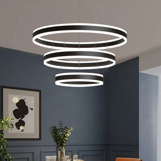 Francesca - Modern 23.6+31.5+39.3 Diameter 3-Tiered LED Chandelier Aluminum Ring-shaped Pendant Lighting Fixtures for Office Meeting Room