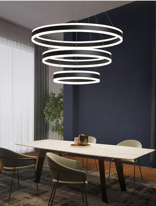 Francesca - Modern 23.6+31.5+39.3 Diameter 3-Tiered Led Chandelier Aluminum Ring-Shaped Pendant