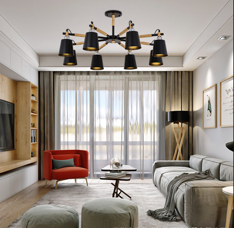 CÃ©lia - Modern Dining Room Pendant Lamp Modern Wooden Minimalism Hanging Light with Downward Metal Cloche Shade