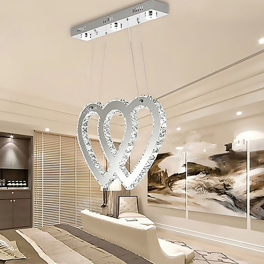 Silver Double Heart Crystal Led Chandelier For Modern Dining Spaces