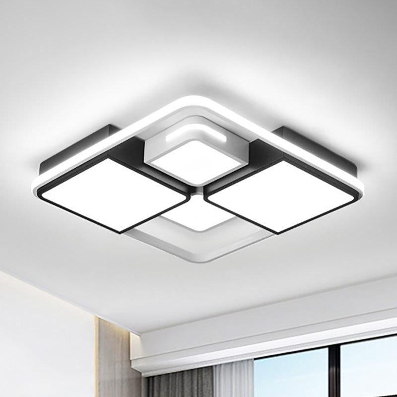 Sleek Square/Rectangle Ceiling Flushmount LED Light Fixture in Black and White, Warm/White Light, 16"/19.5"/23.5"/35.5" Width
