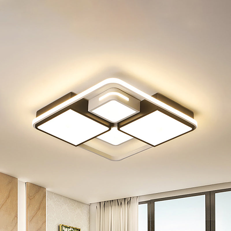 Sleek Square/Rectangle Ceiling Flushmount LED Light Fixture in Black and White, Warm/White Light, 16"/19.5"/23.5"/35.5" Width