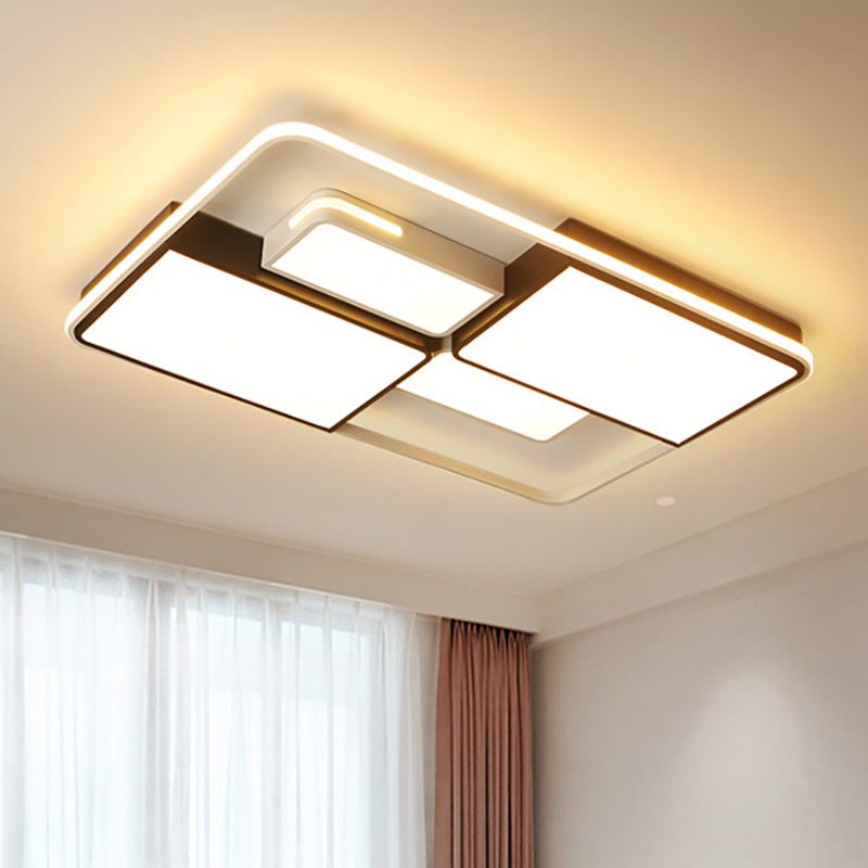 Sleek Square/Rectangle Ceiling Flushmount LED Light Fixture in Black and White, Warm/White Light, 16"/19.5"/23.5"/35.5" Width