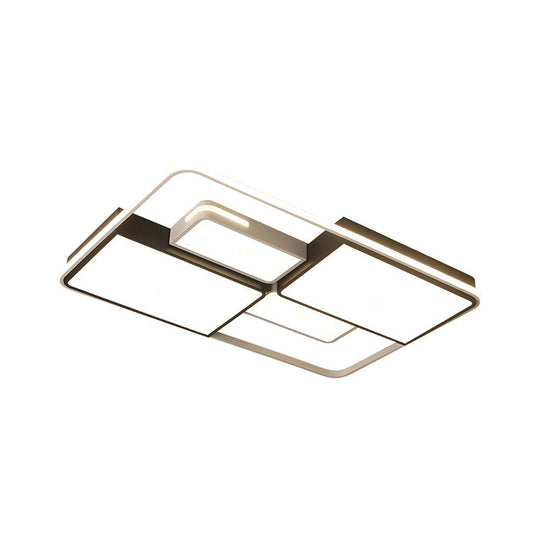 Sleek Square/Rectangle Ceiling Flushmount LED Light Fixture in Black and White, Warm/White Light, 16"/19.5"/23.5"/35.5" Width